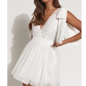 Showpo White Ruffled Tie Front Mini Dress